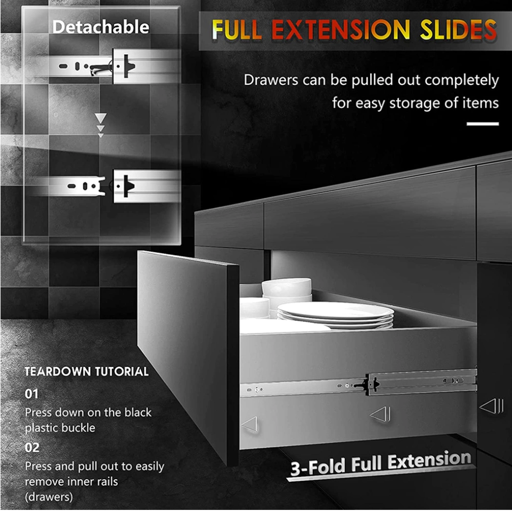 Heavy Duty Drawer Slides 40 Inch Full Extension Ball Bearing Cabinet Telescoping Slide Rails Tool Box Runner Track Slides 100 Lb Load Capacity Side Mount 1 Pair