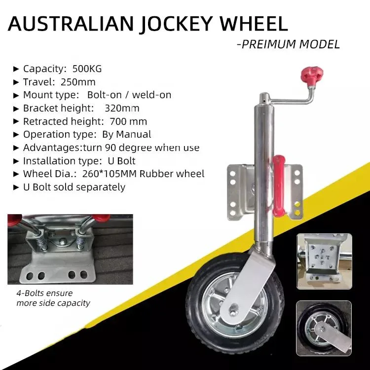 Australian Type 750kg 10&quot; Solid Steel Rim Rubber Trailer Jockey Wheel