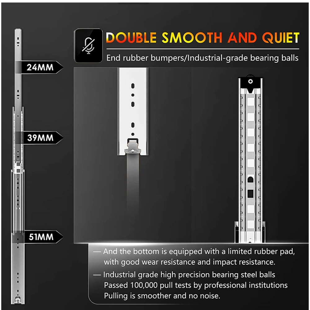 Heavy Duty Drawer Slides 40 Inch Full Extension Ball Bearing Cabinet Telescoping Slide Rails Tool Box Runner Track Slides 100 Lb Load Capacity Side Mount 1 Pair